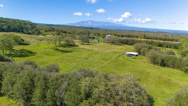 bird's eye view featuring a mountain view and a rural view