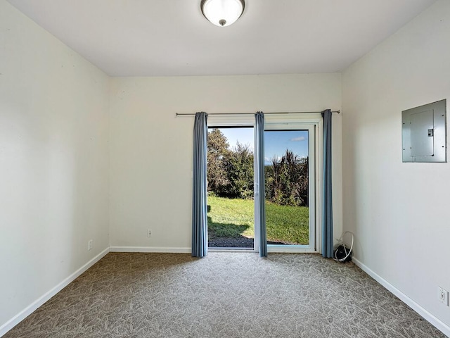 carpeted spare room with electric panel