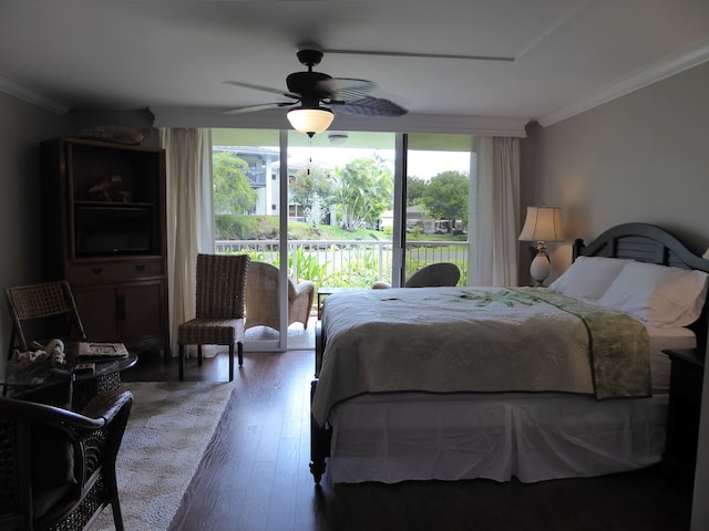 3811 Edward Rd Unit 1202, Princeville, HI 96722 - bedroom with ornamental molding, wood finished floors, and a ceiling fan