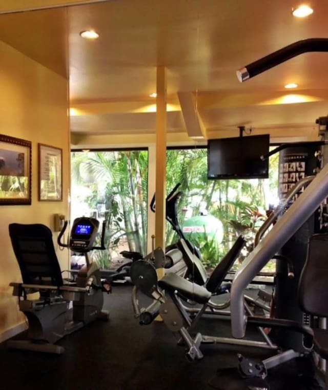 3811 Edward Rd Unit 1202, Princeville, HI 96722 - workout area with plenty of natural light and recessed lighting