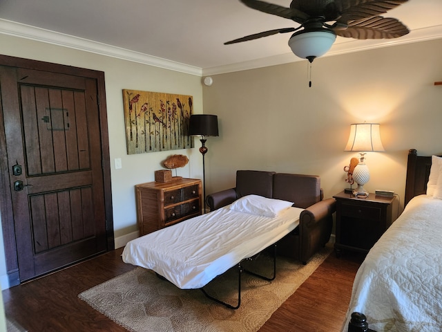 3811 Edward Rd Unit 1202, Princeville, HI 96722 - bedroom featuring ornamental molding, wood finished floors, a ceiling fan, and baseboards