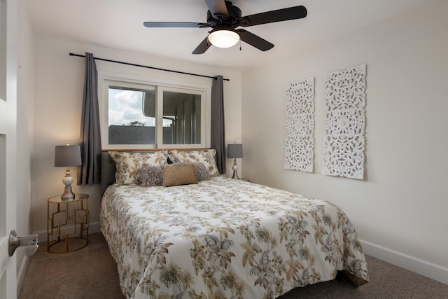 bedroom featuring carpet floors and ceiling fan