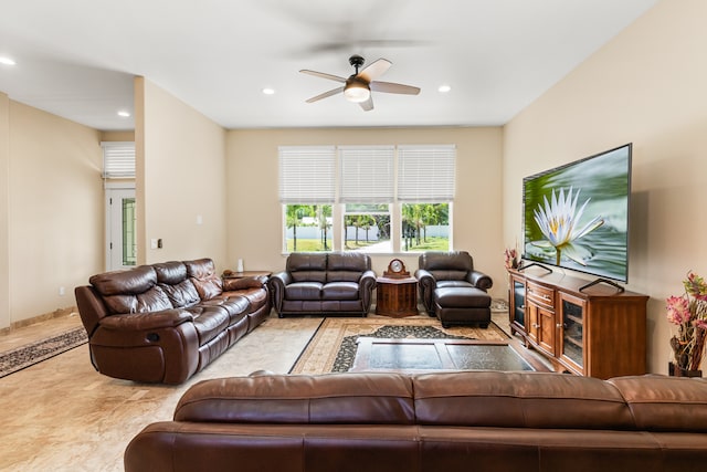 living room with ceiling fan