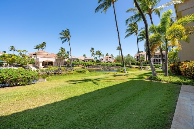 view of yard featuring a water view