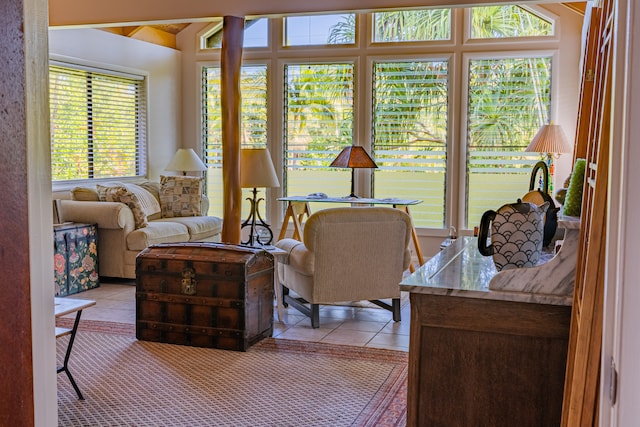 living room featuring light tile patterned floors