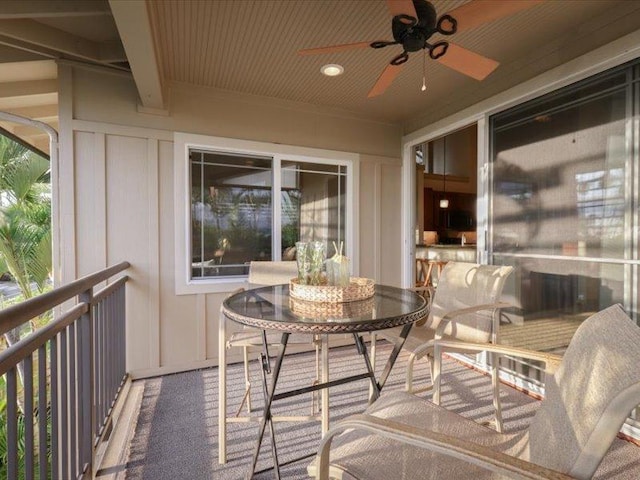 balcony with a ceiling fan