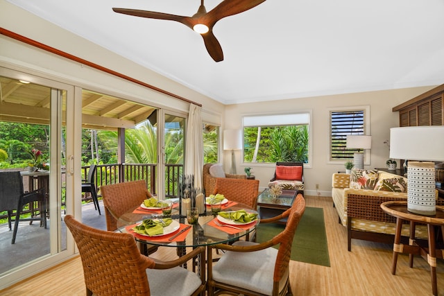 sunroom / solarium with ceiling fan