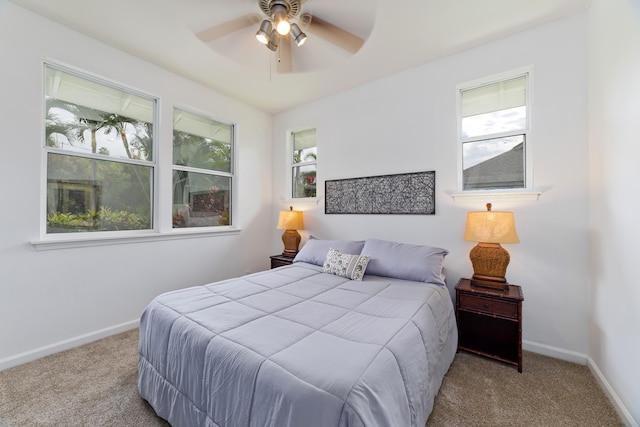 bedroom with carpet flooring and ceiling fan