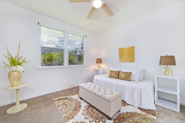 bedroom with carpet flooring and ceiling fan