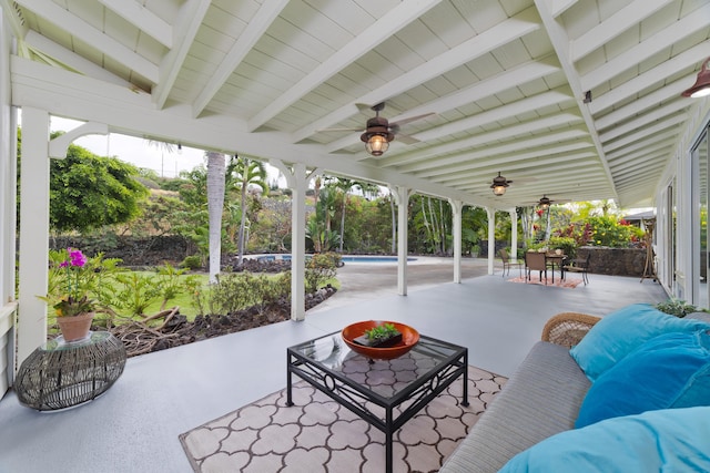 view of patio featuring outdoor lounge area and ceiling fan