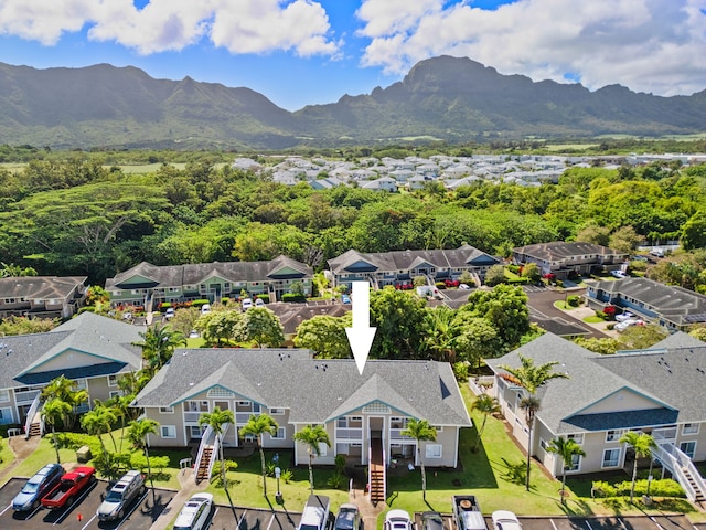 aerial view with a mountain view