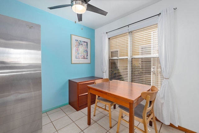 office featuring ceiling fan and light tile patterned flooring