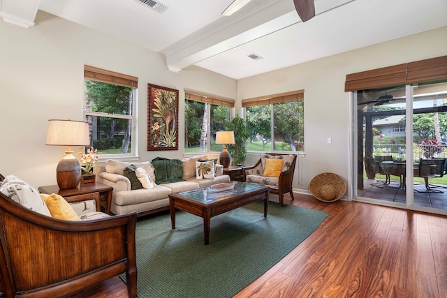 interior space with a wealth of natural light and beam ceiling