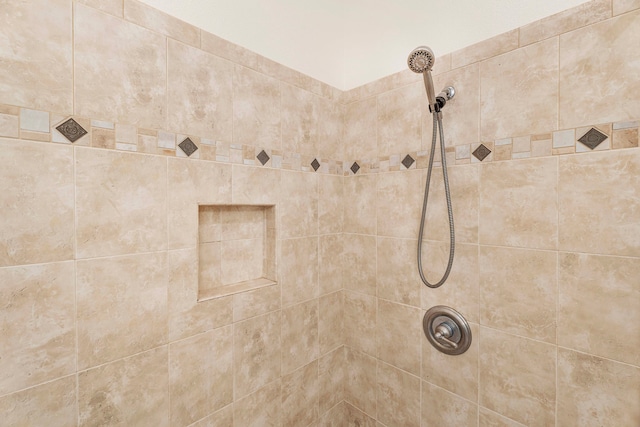 interior details featuring a tile shower