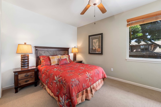 bedroom featuring ceiling fan and carpet flooring