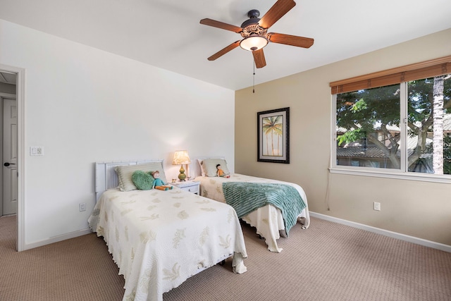 bedroom featuring carpet and ceiling fan