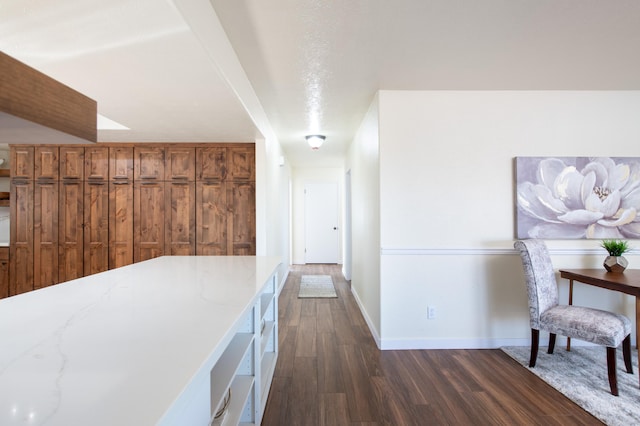 corridor featuring dark wood-type flooring