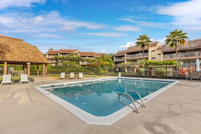 view of pool with a gazebo and a patio area