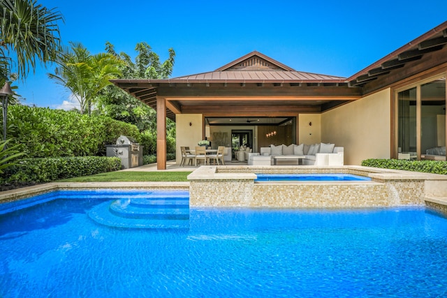 view of swimming pool with a gazebo, outdoor lounge area, and a patio area