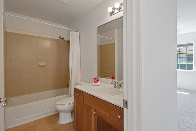 full bathroom with tile patterned flooring, vanity, shower / bath combination with curtain, and toilet