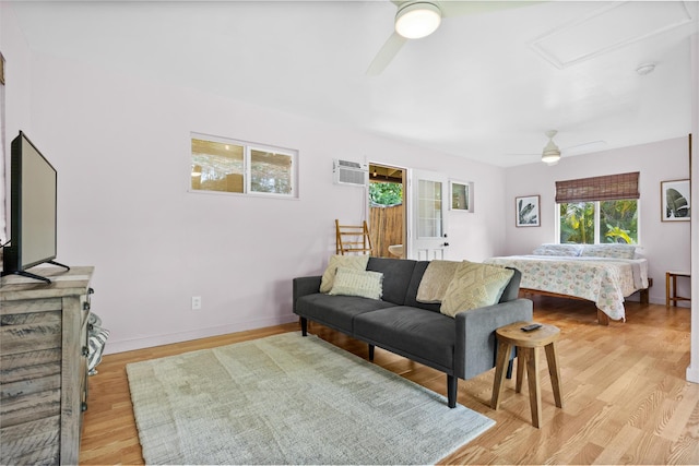 bedroom featuring light wood-type flooring and ceiling fan