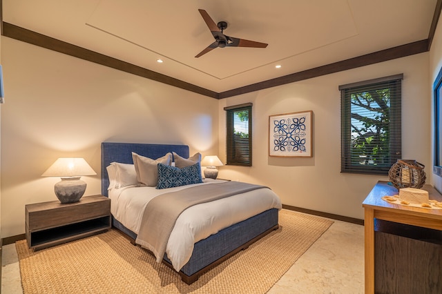 bedroom featuring ceiling fan