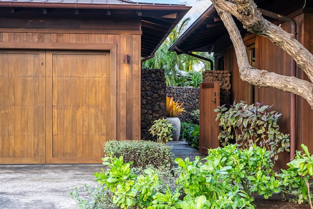 exterior space featuring a garage