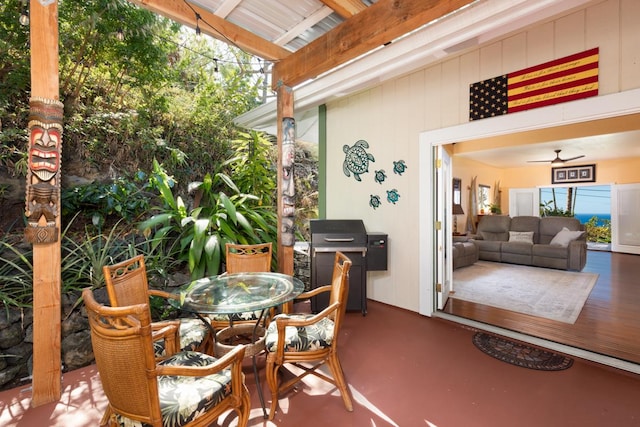 view of patio featuring a grill