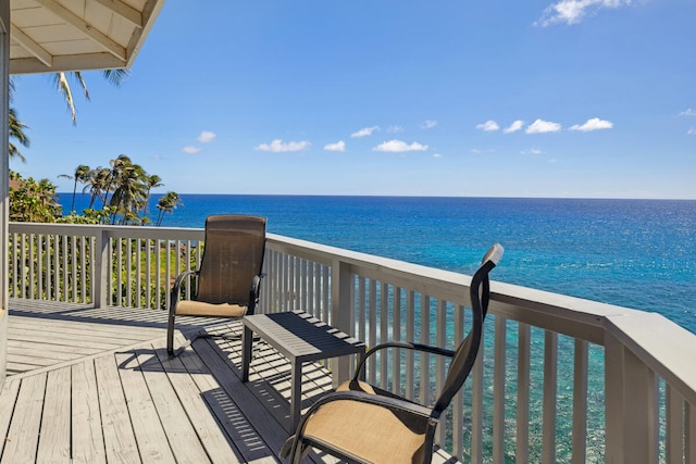 deck featuring a water view