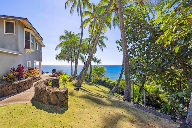 view of yard with a water view