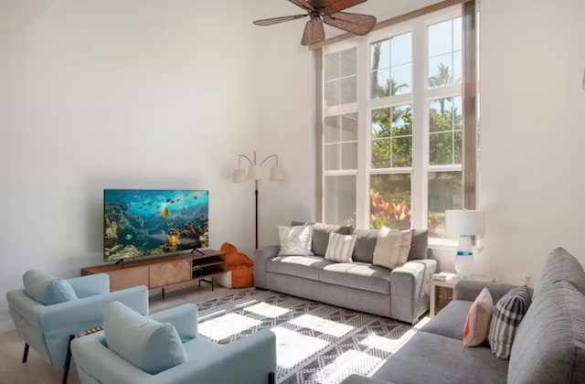 living room with ceiling fan