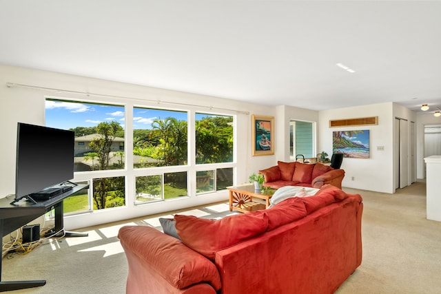 carpeted living room featuring a wealth of natural light