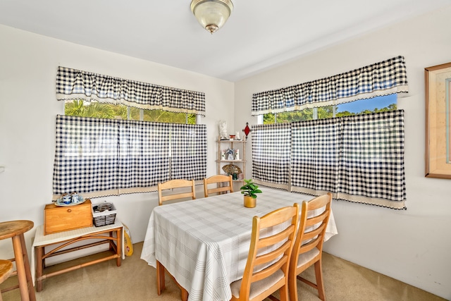 carpeted dining room with breakfast area