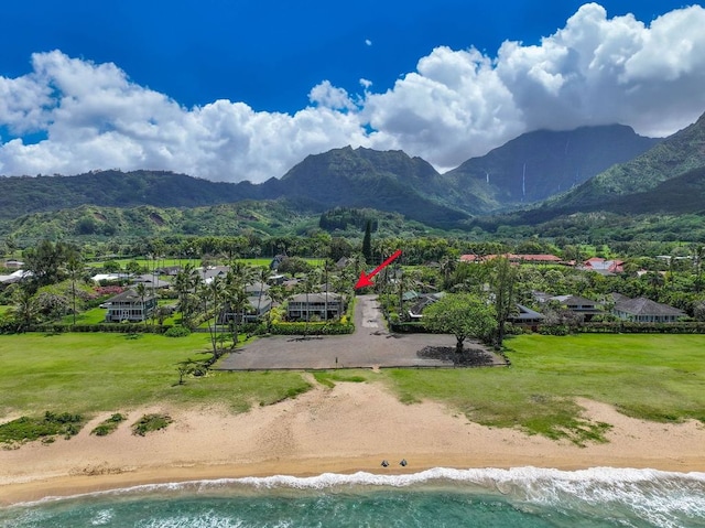 mountain view with a water view and a beach view