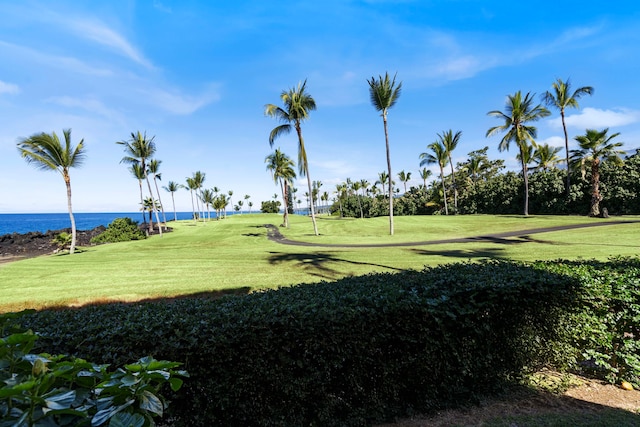 surrounding community featuring a yard and a water view