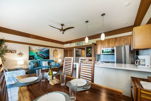 dining space featuring tile patterned floors and ceiling fan