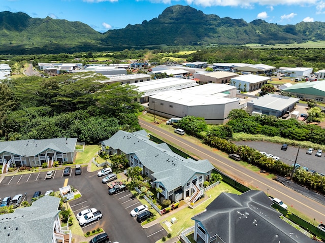 birds eye view of property with a mountain view