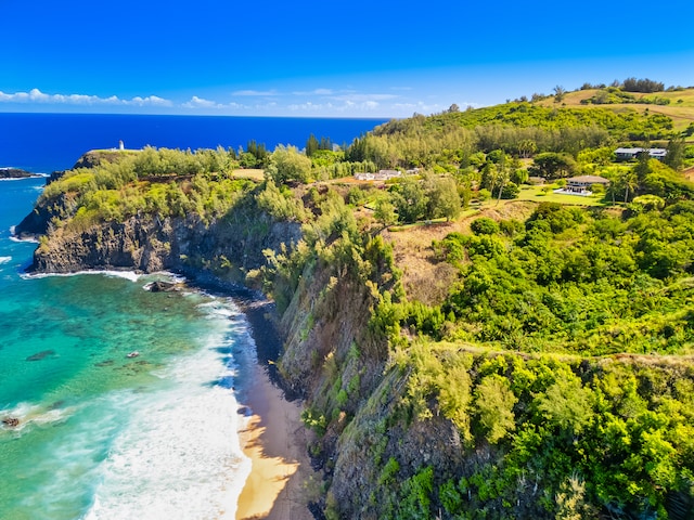 bird's eye view featuring a water view