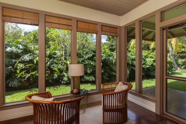 sunroom / solarium with wooden ceiling