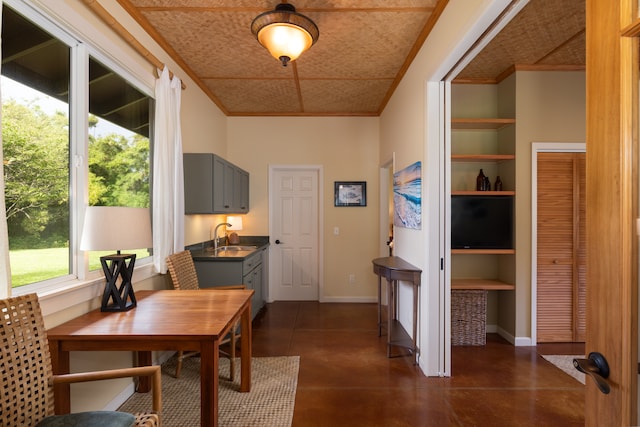 interior space with sink and ornamental molding