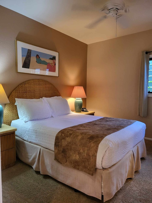 bedroom featuring carpet and ceiling fan