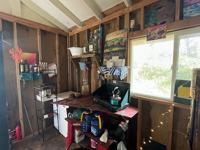 home office with vaulted ceiling