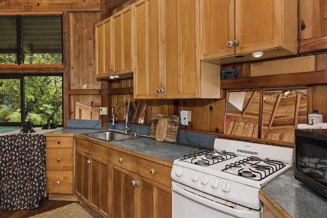 kitchen featuring sink and white gas range oven