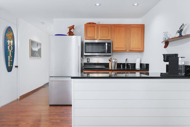 kitchen with sink, dark hardwood / wood-style floors, and stainless steel appliances