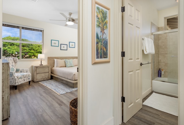 interior space featuring hardwood / wood-style flooring and ceiling fan