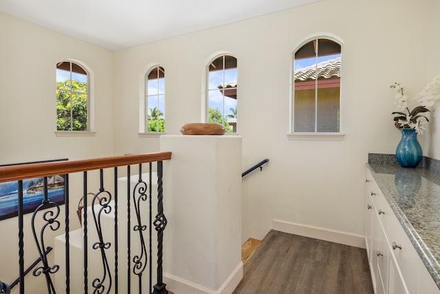 staircase with wood-type flooring