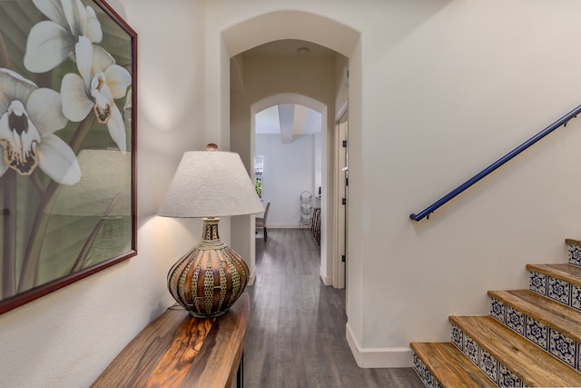 hall with dark hardwood / wood-style floors