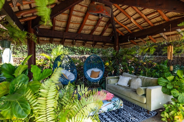 view of patio / terrace featuring outdoor lounge area and a gazebo