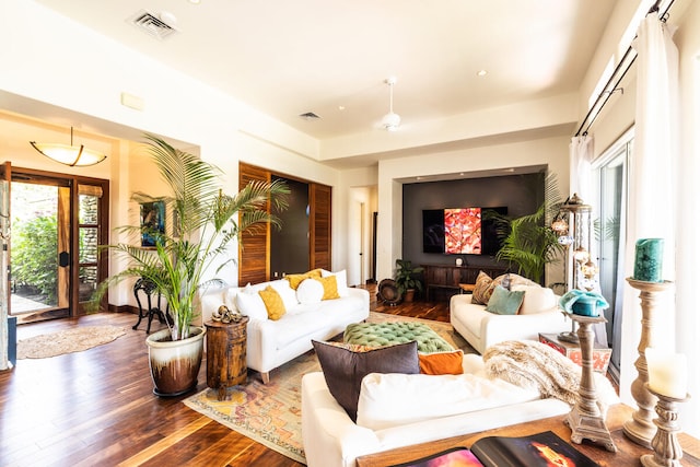 living room featuring dark hardwood / wood-style floors