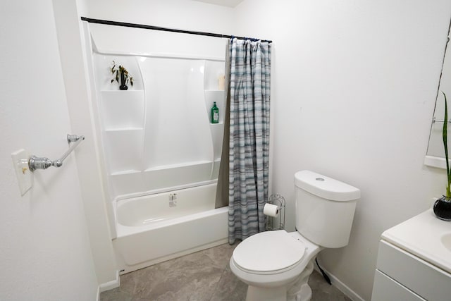 full bathroom featuring tile patterned flooring, vanity, toilet, and shower / tub combo